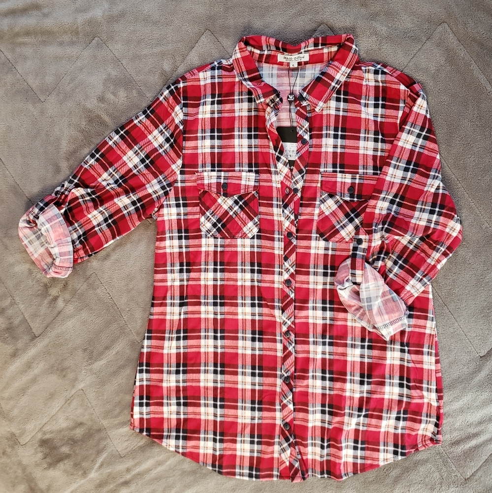 White Mark Red Plaid Top Size Xl NWT